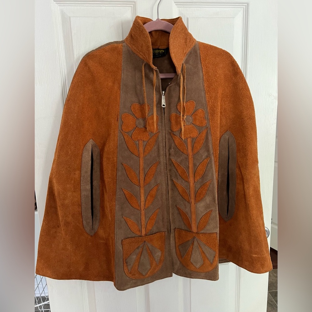 Unique Vintage 60s/70s Leather Suede Cape Poncho